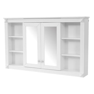 Wall-Mounted Mirror Cabinet with Adjustable Shelf and Open Shelves - White or Blue