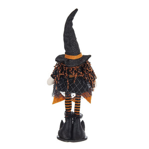 Standing Gnome With Banner & Spring Body, For Halloween Decor - Black / Orange / White
