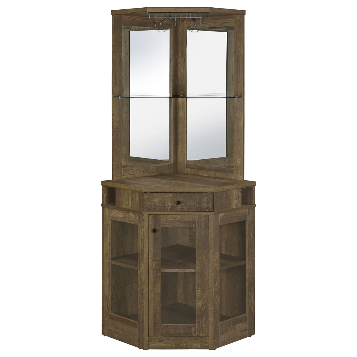 Alviso 1-drawer Corner Home Bar Wine Cabinet Rustic Oak