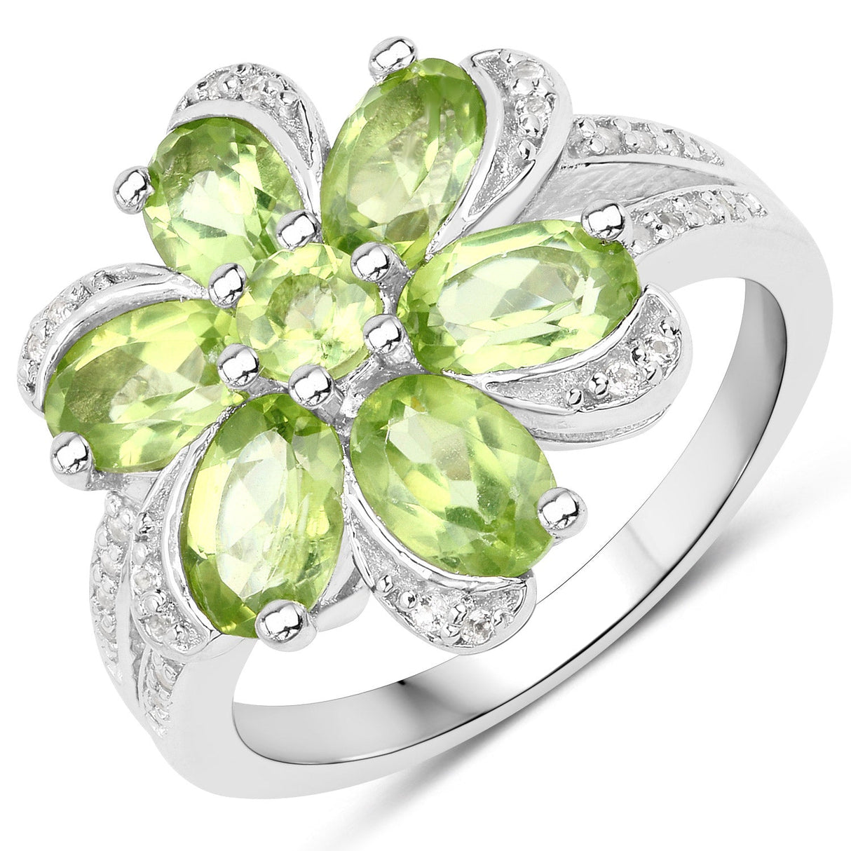 8.04 Carat Genuine Peridot and White Topaz .925 Sterling Silver 3 Piece Jewelry Set (Ring, Earrings, and Pendant w/ Chain)