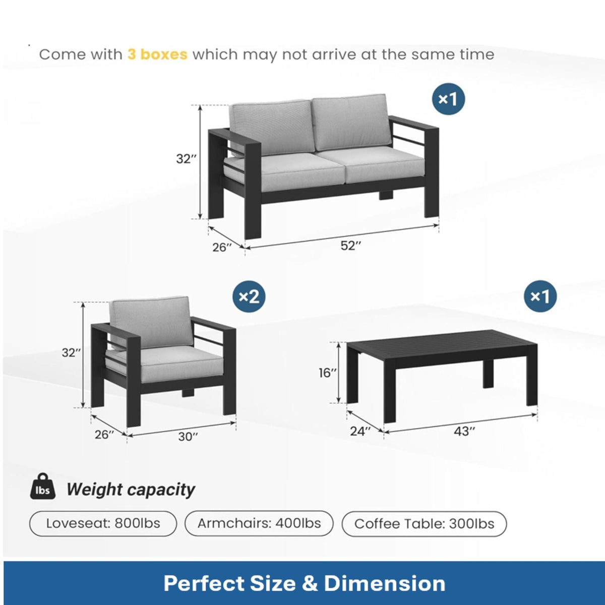 Outdoor Patio Set With All-Weather Thick Cushions