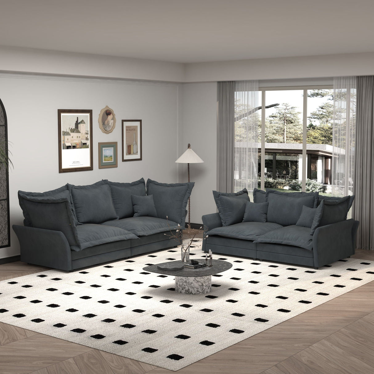 Modern Comfy Upholstered Sofa Cloud Couch, Deep Seat Couches With Multiple Large Soft Pillows