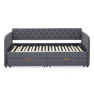 Daybed With Trundle And Storage Drawers, Flat Arms With Pocket
