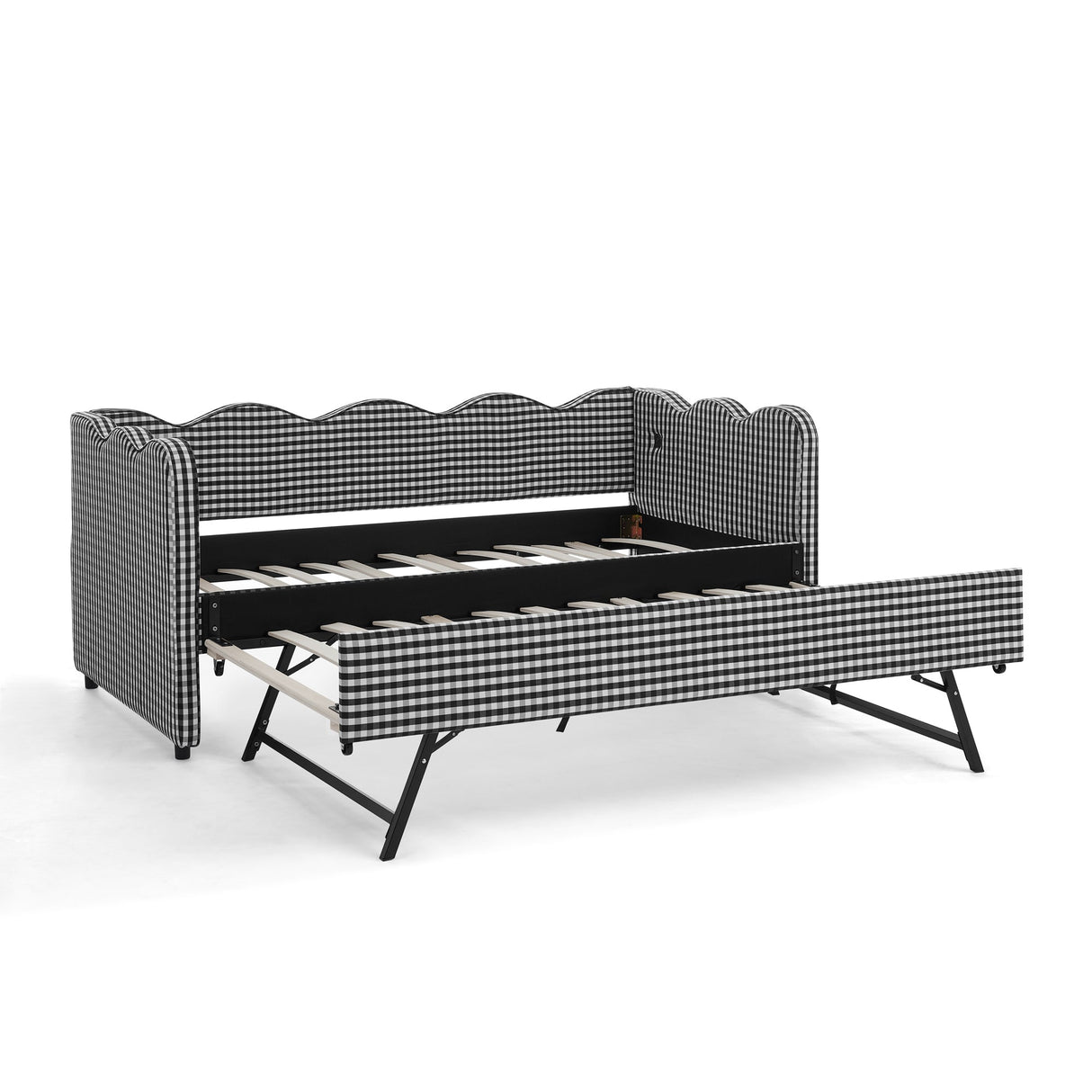 Cozy Gingham Daybed with Trundle Twin Size Sofa Bed