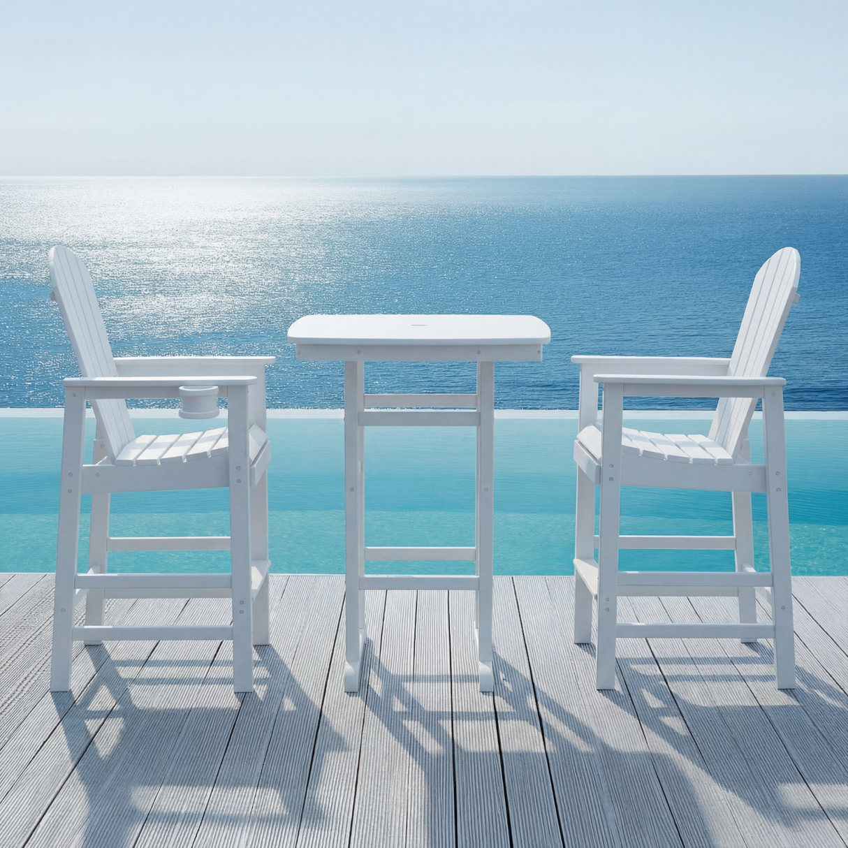HDPE Bar Height Adirondack Patio Chair with Cup Holder and Armrests