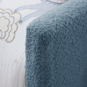Twin Size Upholstered Platform Bed with Cute Rabbit Ear Shaped Headboard, with Safety Rail and Pocket, Boucle Fabric