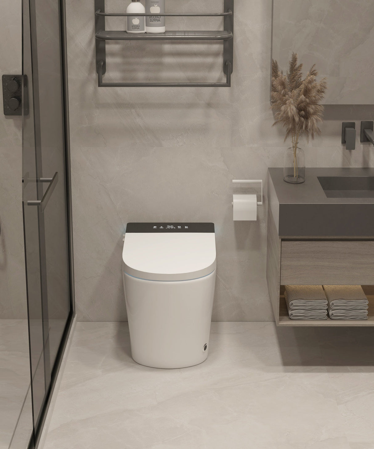 Compact Smart Toilet with Built-in Bidet Seat and Modern Tankless Design