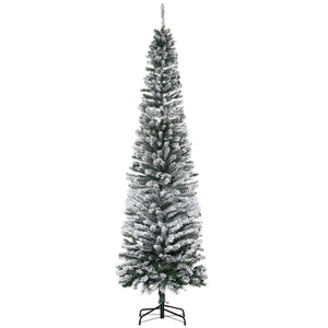 HOMCOM 7.5' Tall Unlit Snow-Flocked Slim Artificial Christmas Tree