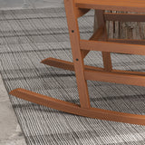 Outdoor rocking chair set of 2 with side table, wooden rocking chair with smooth armrests, high back ,  teak
