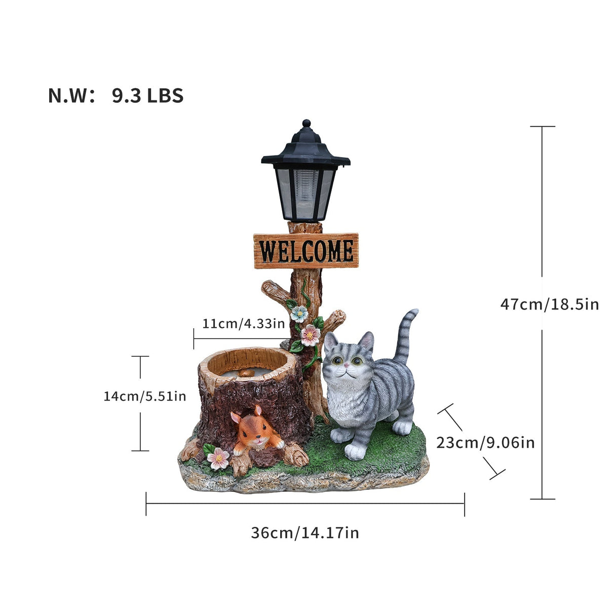 Cat Solar Planter Statue for Outdoor Decor