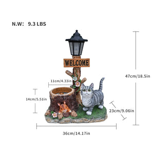 Cat Solar Planter Statue for Outdoor Decor