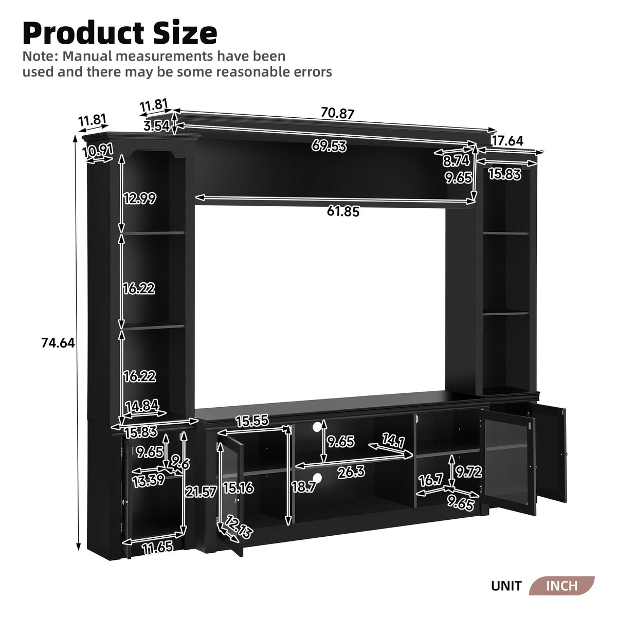 All-In-One TV Stand with Bookcase for TVs Up To 65" - Black or White