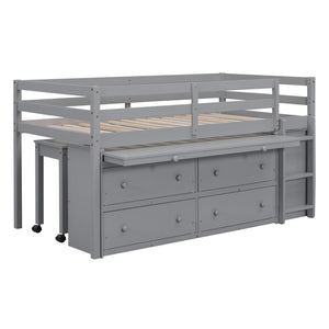 Loft Bed With Retractable Writing Desk And 4 Drawers, With Lateral Portable Desk And Shelves