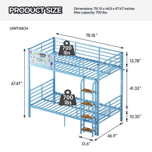 Bunk Bed, Convertible To 2 Separate Twin Size Beds & Full Length Guardrail & Ladder, No Box Spring Needed - Blue