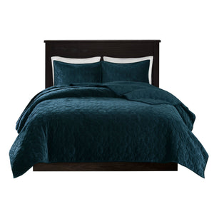 3 Piece Velvet Quilt Set Teal Full/Queen