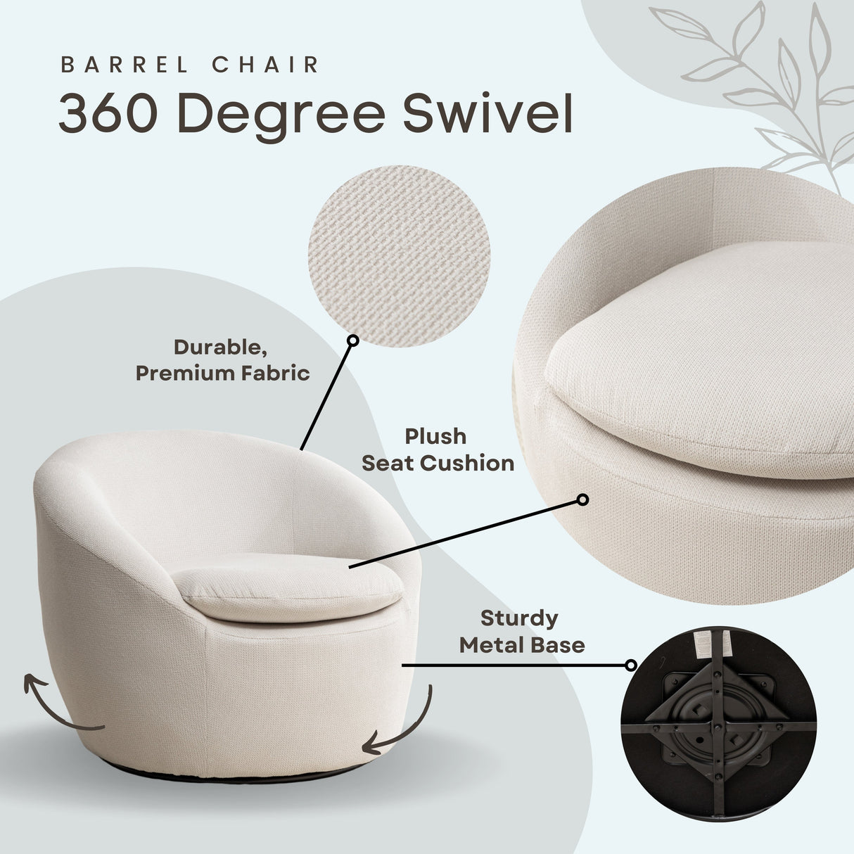 Winnie Modern Teddy Fabric Swivel Barrel Chair
