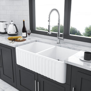 Sink 33" Double Bowl Apron Front Kitchen Sink 50 / 50 - White