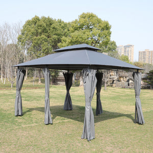 13 0 Ft Outdoor Patio Gazebo Canopy Tent With Ventilated Double Roof And Side Wall (Detachable Curtain Included On All Sides) Suitable For Lawn Garden Backyard And Deck - Gray