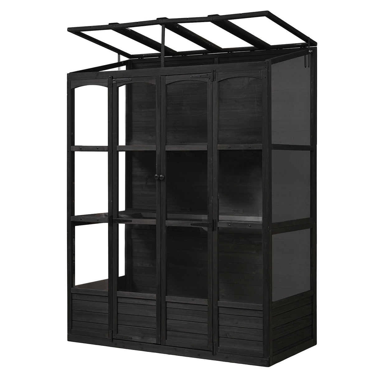TOPMAX 78-inch Wooden Walk-in Greenhouse with Skylights and Folding Shelves
