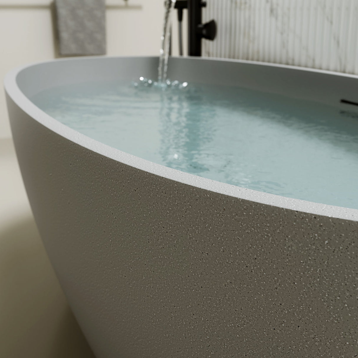 63" Freestanding Bathtub Resin Stone Soaking Bathtub