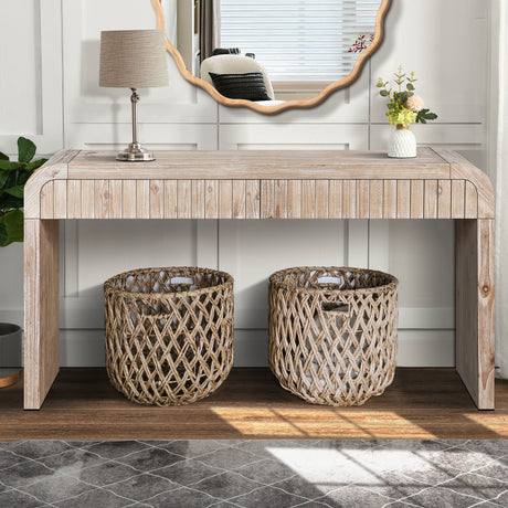 59'' vintage crafted entryway table,two hidden handle drawers (natural wood washed)