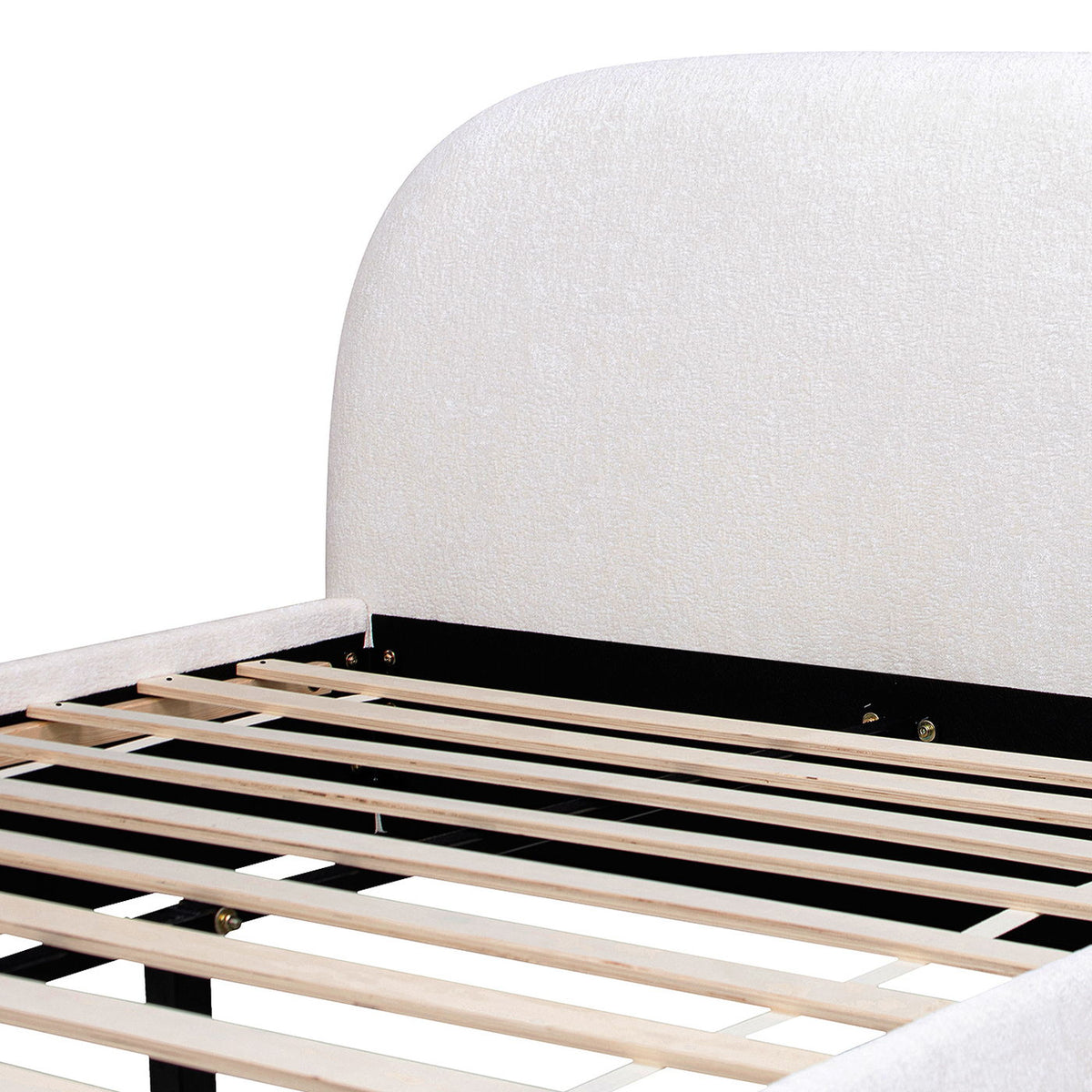 Archie Puffy Grounded Upholstered Platform Bed with Rounded Headboard - Green, White, Beige