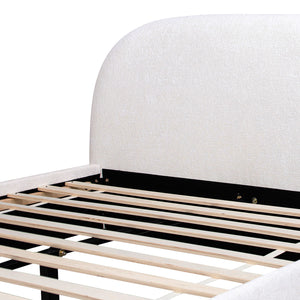 Archie Puffy Grounded Upholstered Platform Bed with Rounded Headboard - Green, White, Beige