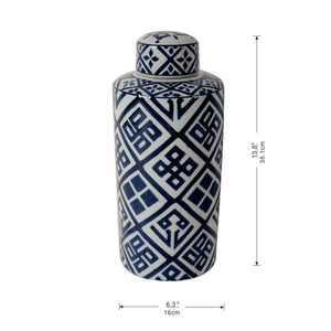 Valora Blue and White Cylinder Jar