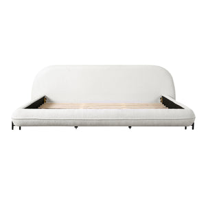 California King Size Bed Frame with Boucle Fabric and Thick Headboard