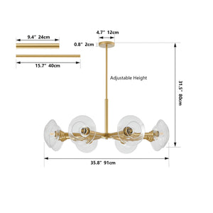 36' Modern Gold 8-Light Sputnik Chandelier with Clear Glass Shades, Mid-Century Hanging Pendant Light Fixture for Dining Room, Living Room, or Kitchen (Bulb Not Included)