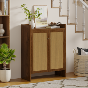 42.5" Tall Rattan Shoe Cabinet with Doors