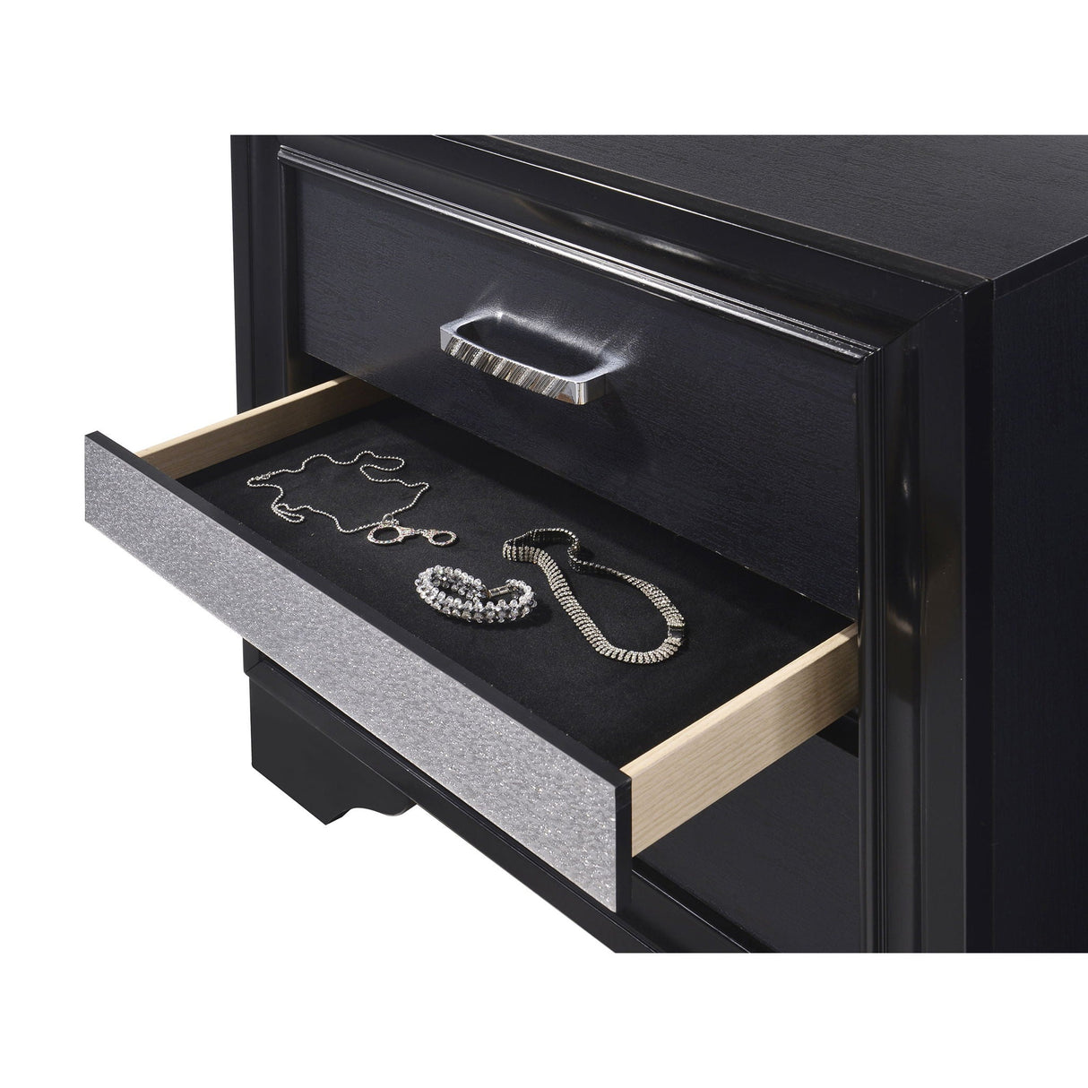 Transitional 2 Drawer Nightstand With Hidden Jewelry Tray