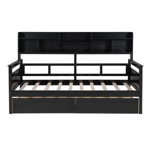 Daybed, Slat Support, With Bedside Shelves And 2 Drawers