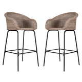 Ladd Outdoor Metal Wicker Barstool Light Brown Faux Wicker Set of 2