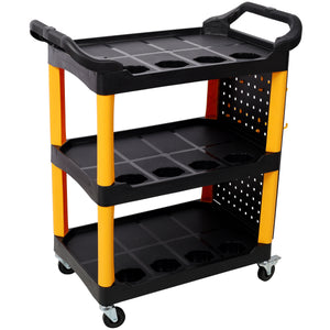 3 Tier Rolling Auto Detail Cart With Wheels - Yellow & Black