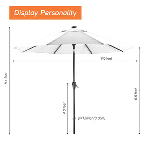 9Ft Patio Umbrella with 32 LED Solar Lights (Blue)