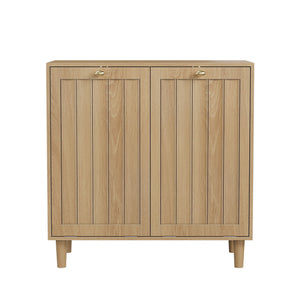 Sloping Laundry Basket With Removable Inner Bin, Concealed Storage Cabinet For Bathroom - Oak