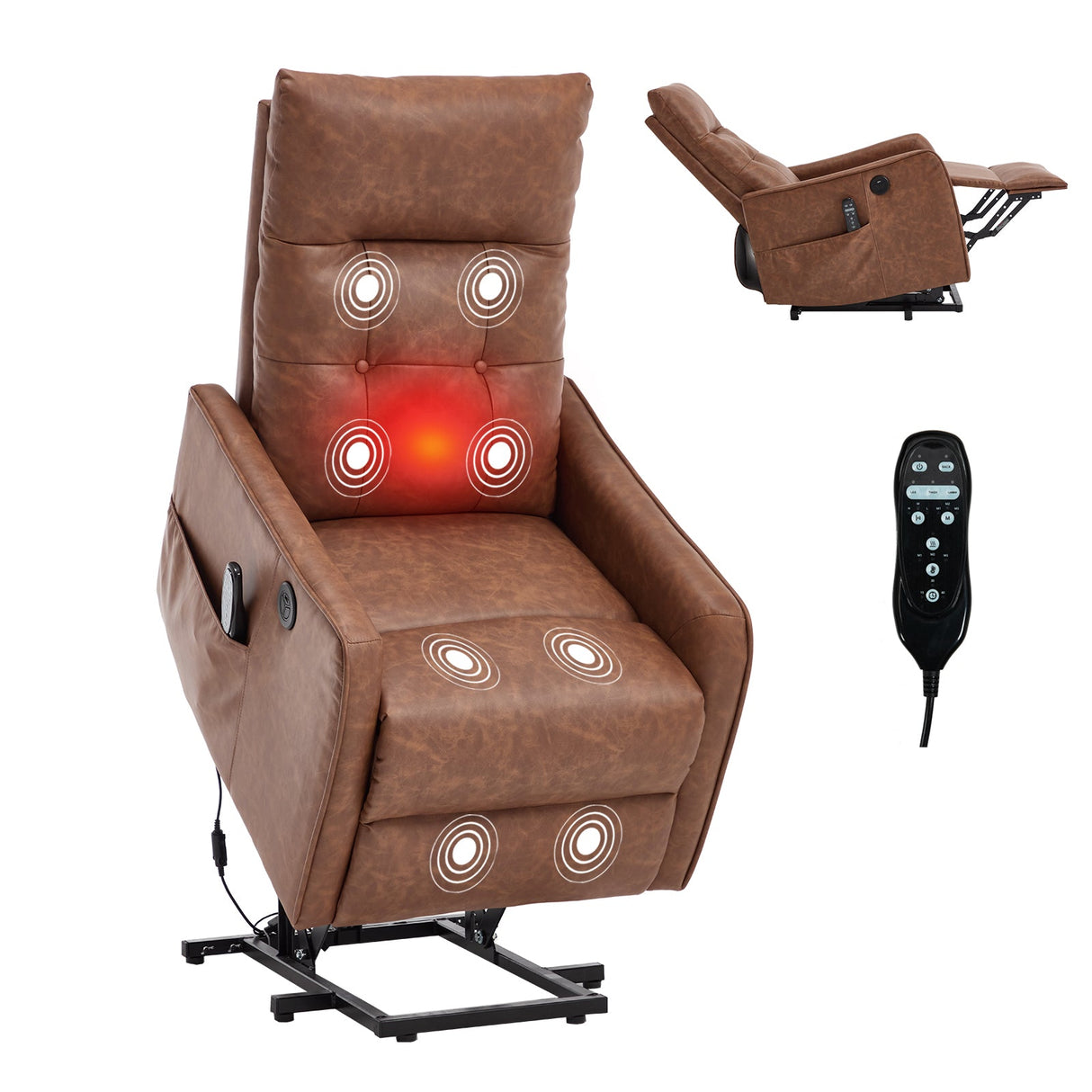 Brown PU Single Motor Power Lift Recliner Chair
