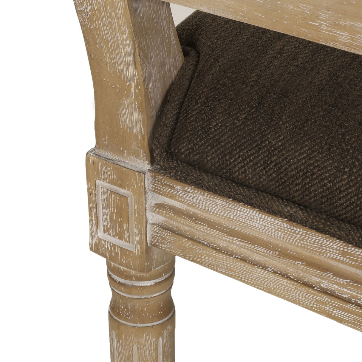 French Country Dining Chair With Rectangular Cane Backrest And Smooth Upholstered Seating