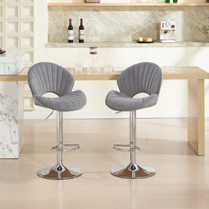 Grey Adjustable Bar Stools Set of 2 with Back and Footrest