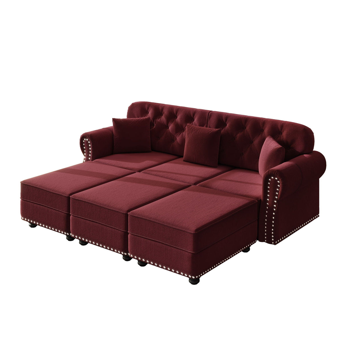 Upholstered Sofa Set With Nailhead Trim and Rolled Armrests, Includes Pillows