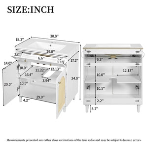 Modern Bathroom Vanity with Ceramic Sink and Adjustable Shelf - Dark Brown or White