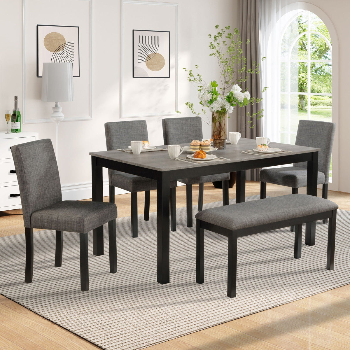 Modern Dining Table Set With Upholstered Chairs For Dining Room