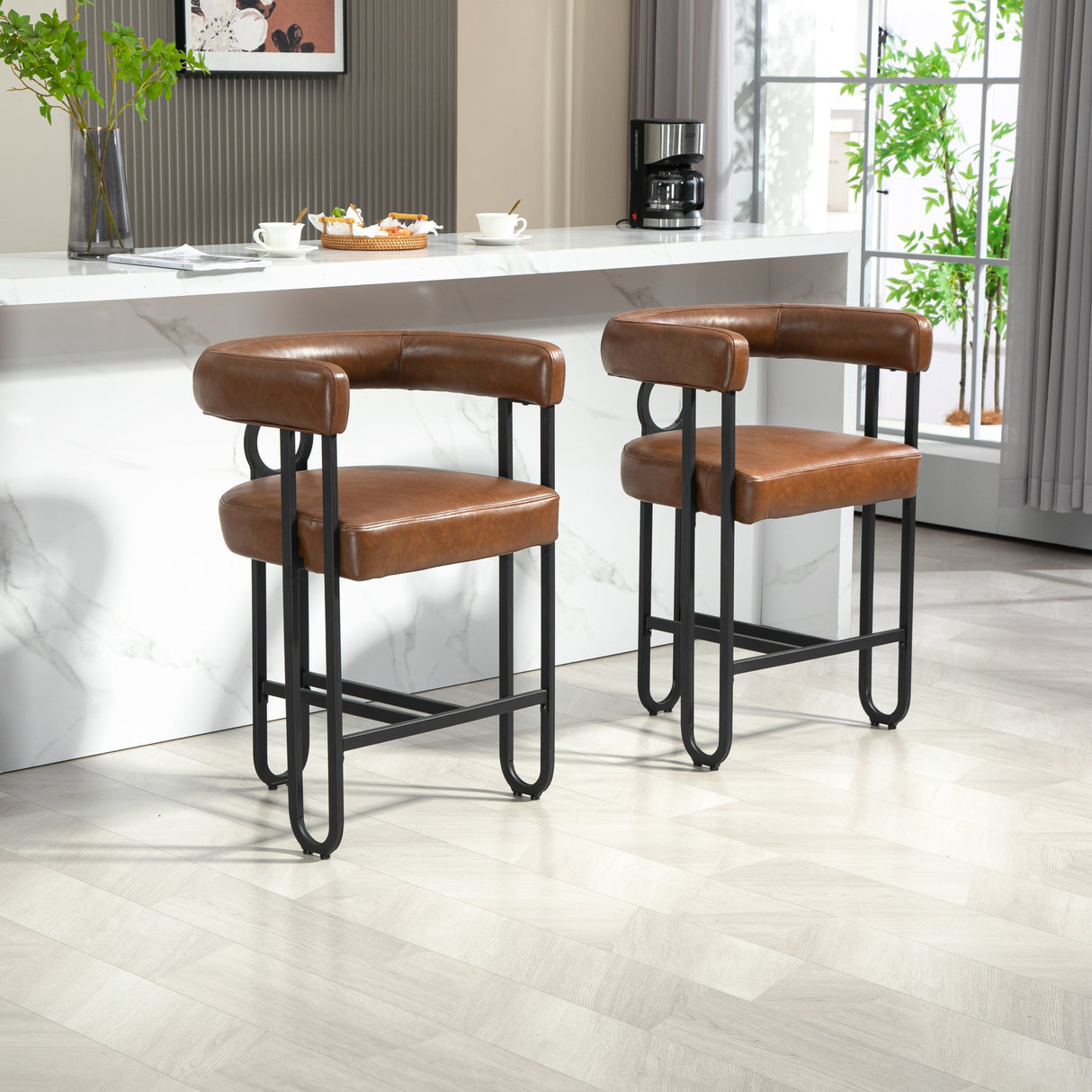 Household bar stools set of 2, modern upholstered with back