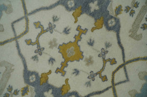 6x6 Square Hand Knotted Oriental Oushak Ivory, Charcoal and Beige Wool Area Rug