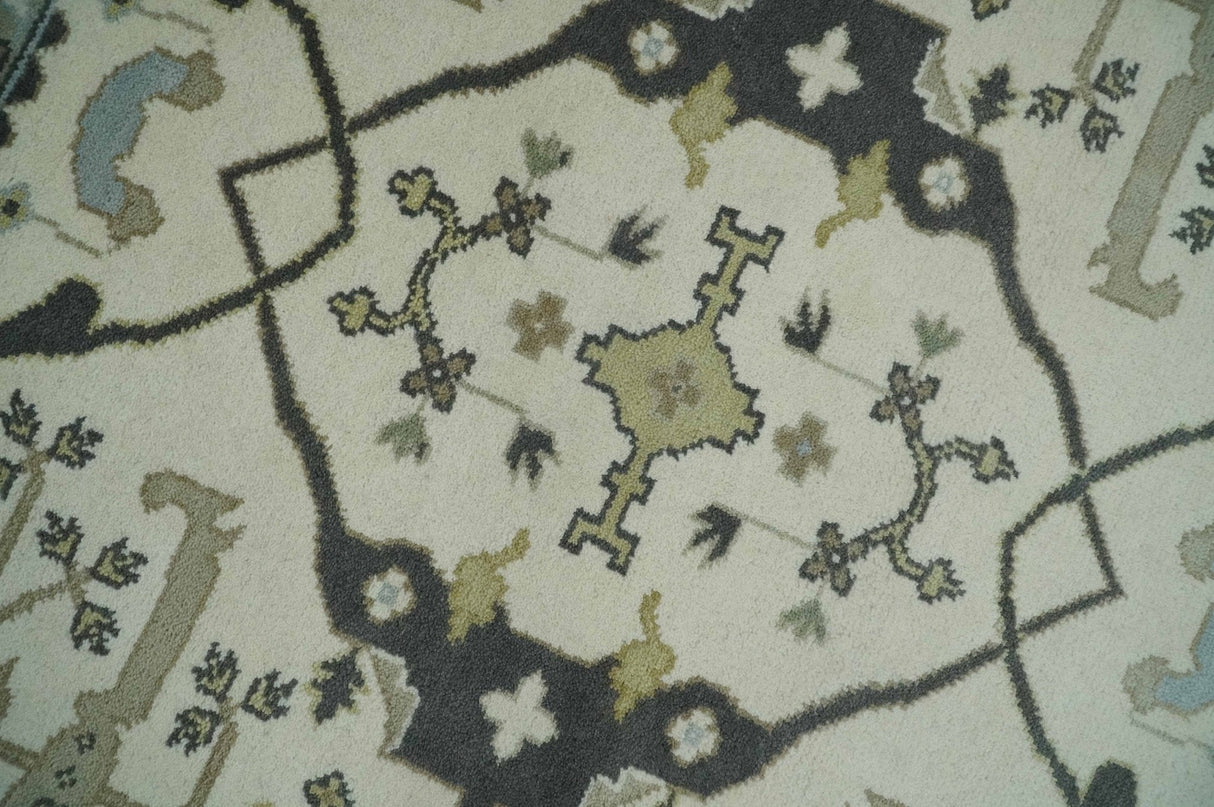 6x6 Square Hand Knotted Oriental Oushak Ivory, Charcoal and Olive Wool Area Rug | TRDCP153266SS