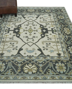 6x6 Square Hand Knotted Oriental Oushak Ivory, Charcoal and Olive Wool Area Rug | TRDCP153266SS