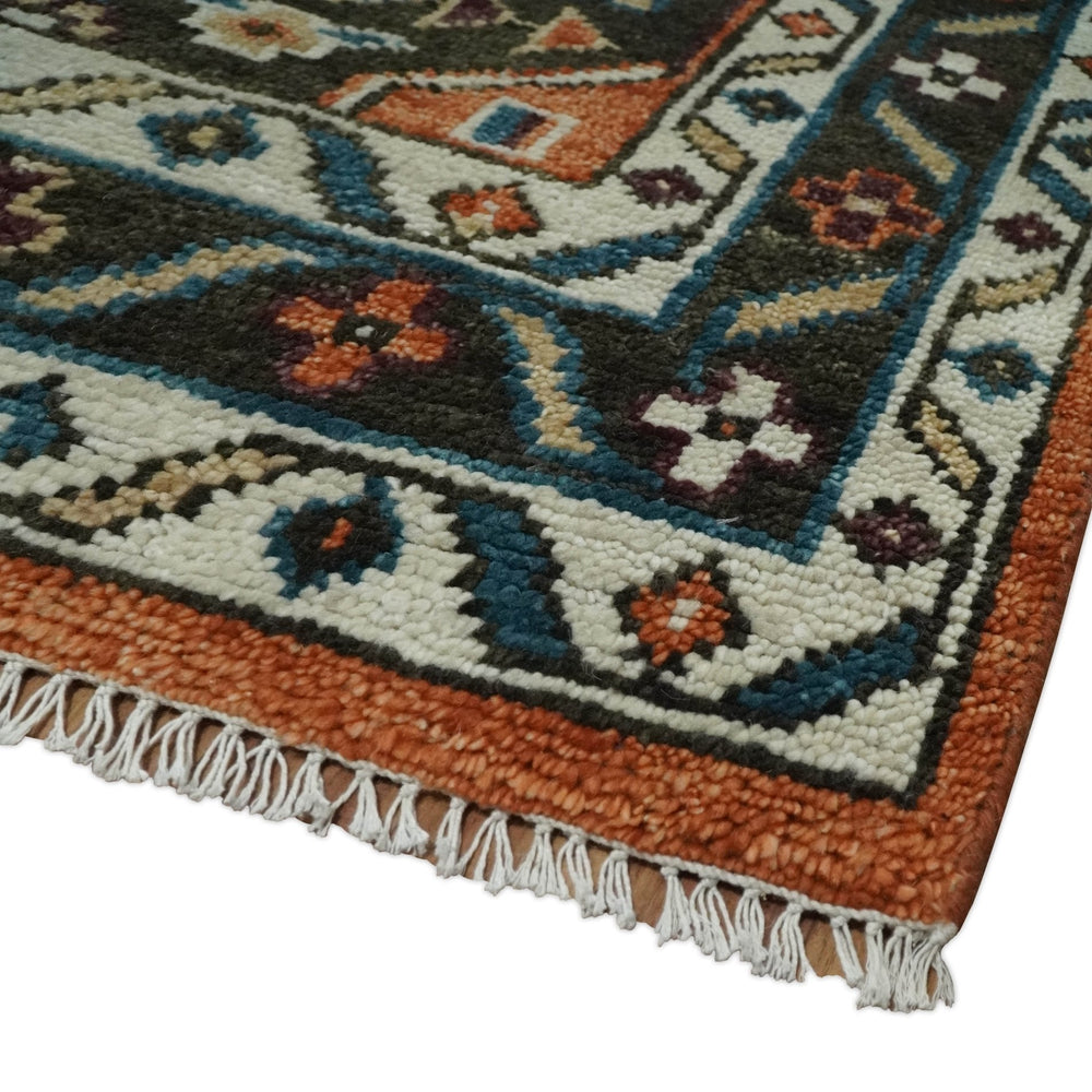 Custom Made Runner Rust And Brown Oriental Hand Knotted Wool Rug