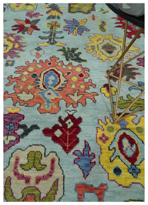 Custom Made Hand Knotted Modern Oushak Blue and Beige Wool Area Rug