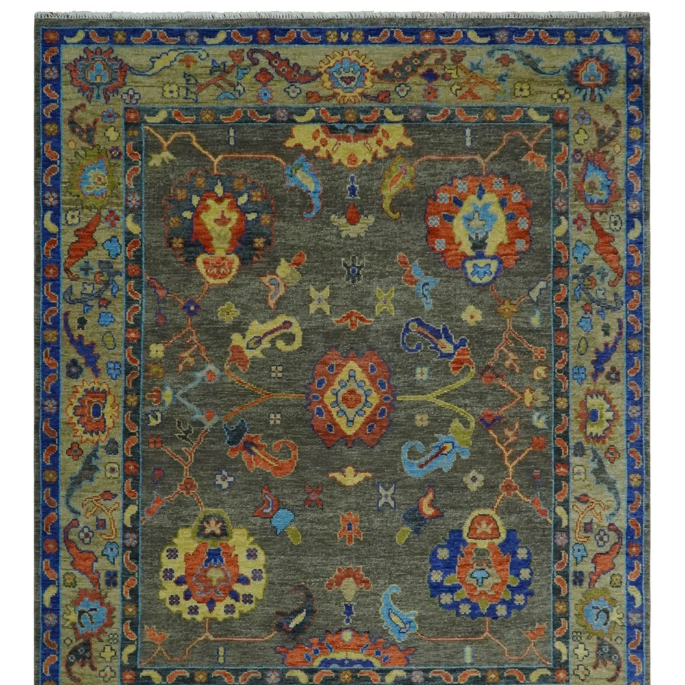 Green and Beige Colorful Hand knotted Traditional Oushak Multi Size wool Area Rug
